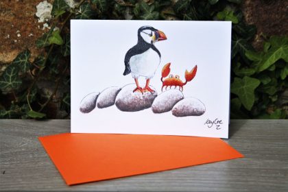 Puffin and Crab Greeting Card