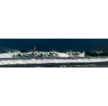 Godrevy Wave and Lighthouse Navy Canvas