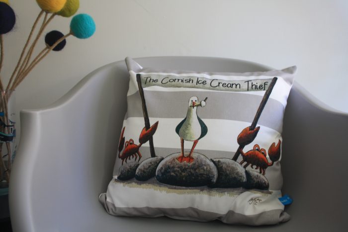 Cornish Pasty Thief Grey Stripe Cushion