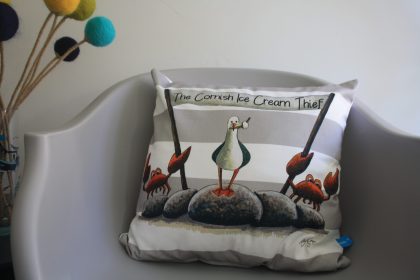 Cornish Pasty Thief Grey Stripe Cushion