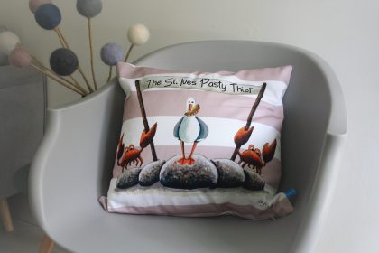 St Ives pink stripe coastal cushion pasty thief