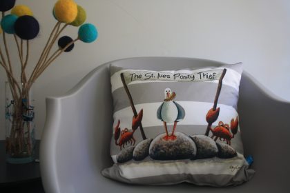 St. Ives Pasty Thief Grey Stripe Cushion
