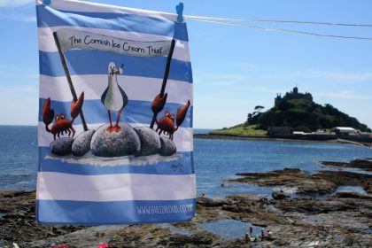 coastal stripe tea towel cornish ice cream blue white