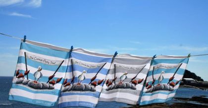coastal stripe tea towels on the line