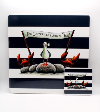 Coaster and Placemat - Cornish Ice Cream Navy Stripe