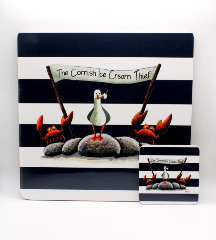 Coaster and Placemat - Cornish Ice Cream Navy Stripe