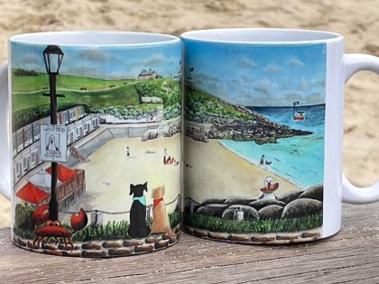 2 st ives porthgwidden dogs mugs