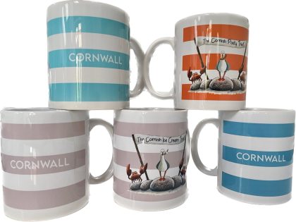 Stripe Mugs - Pink Orange, Mid Blue, Turquoise