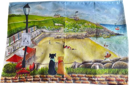 Porthgwidden Dogs Tea Towel not folded