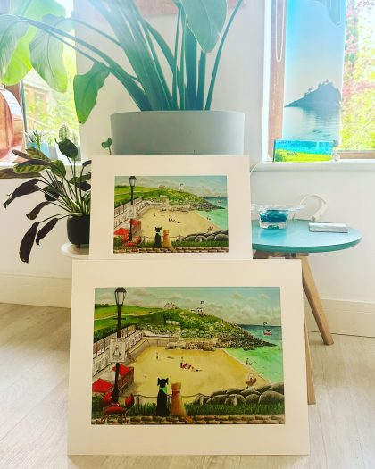 Moiunted Print Porthgwidden Dogs