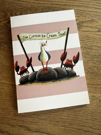 Cornish Ice Cream Thief Pink Stripe A5 Notebook front cover